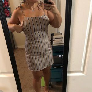 Beige vertical striped sun dress